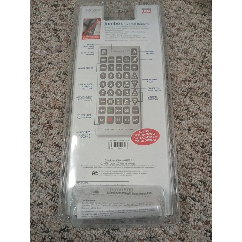Jumbo Big Button Universal IR Remote Control TV VCR DVD Cable Satellite New